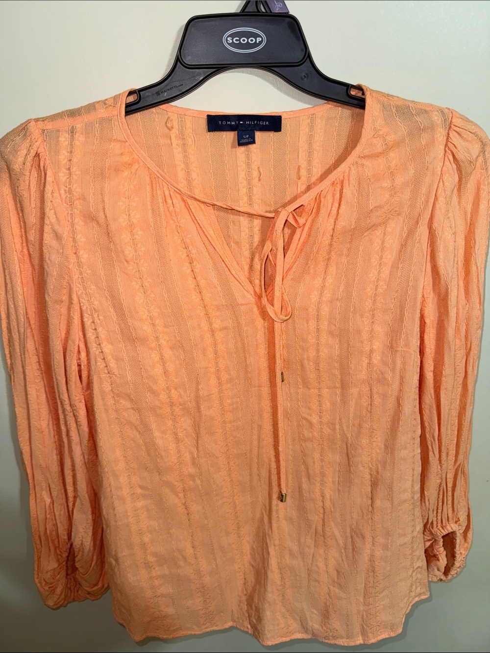 Tommy Hilfiger Peach Tie-Neck Textured Blouse
